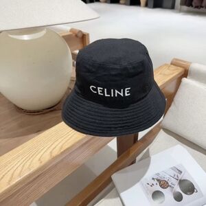 Celine Logo Cotton Bucket Hat in Black